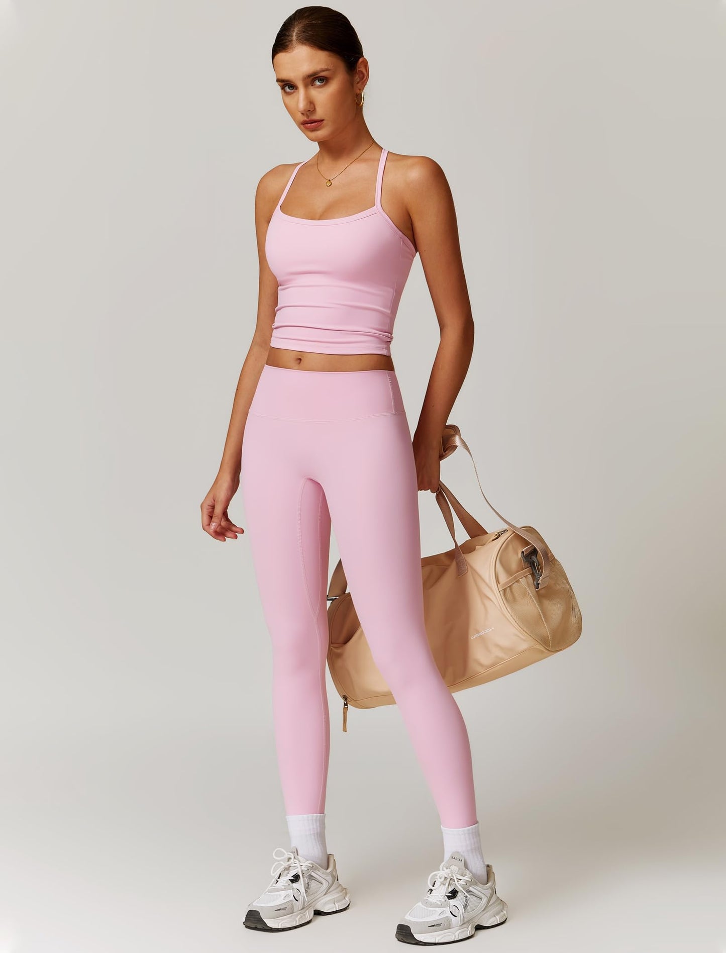 Womens Workout Sets Two Piece Cross Back Tank Top Matching High Waist Leggings Sets Gym Outfits Work Out Clothes