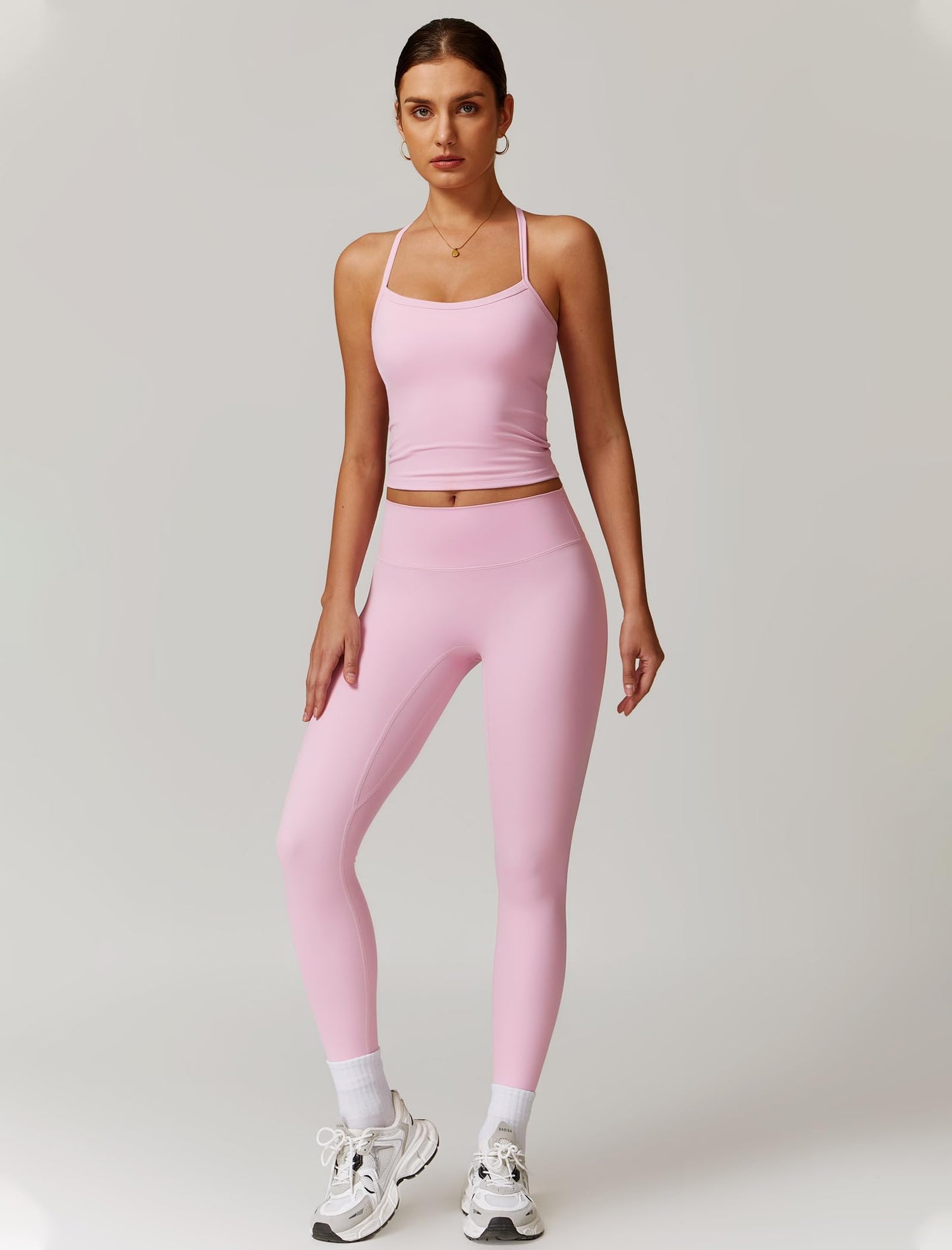 Womens Workout Sets Two Piece Cross Back Tank Top Matching High Waist Leggings Sets Gym Outfits Work Out Clothes