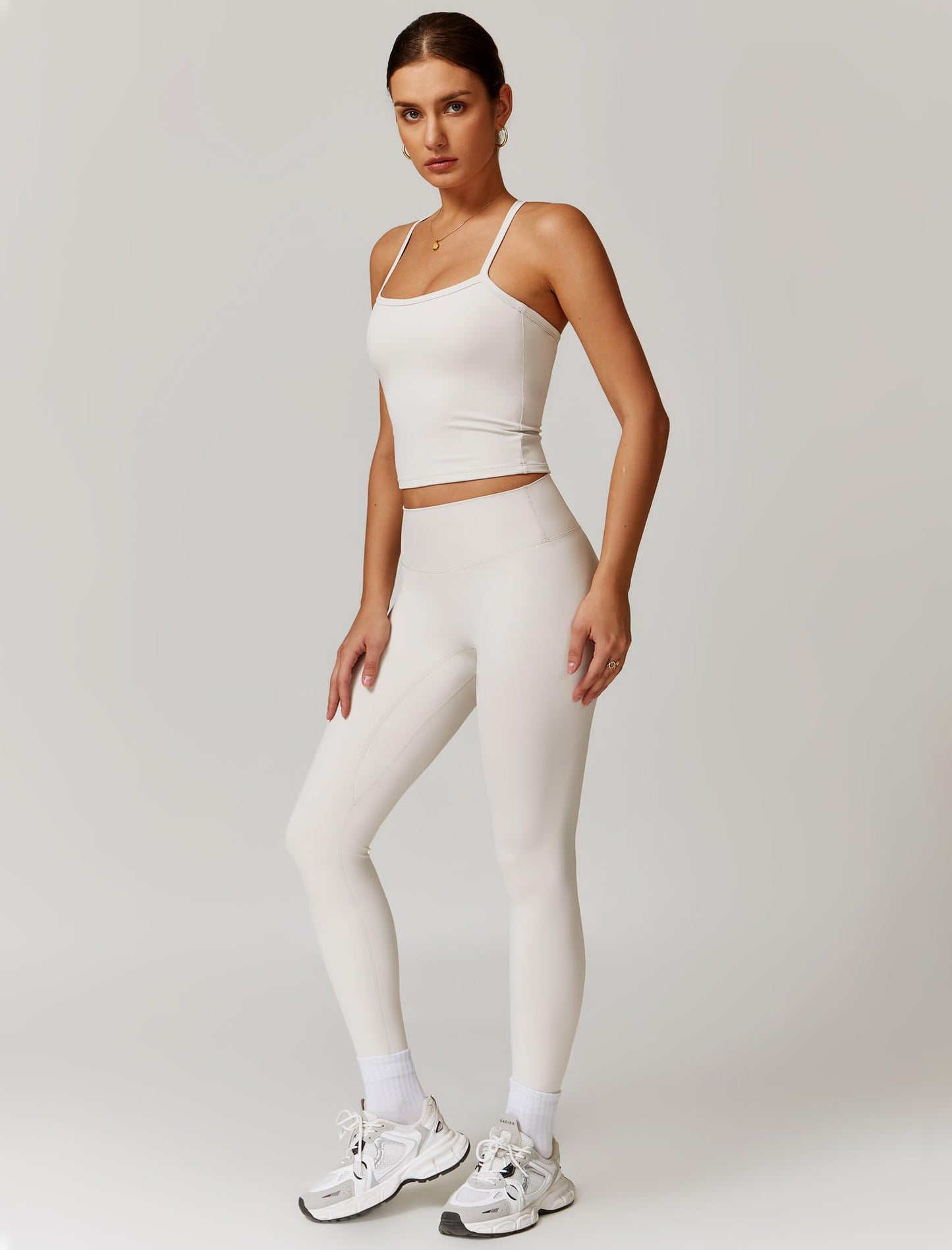 Womens Workout Sets Two Piece Cross Back Tank Top Matching High Waist Leggings Sets Gym Outfits Work Out Clothes