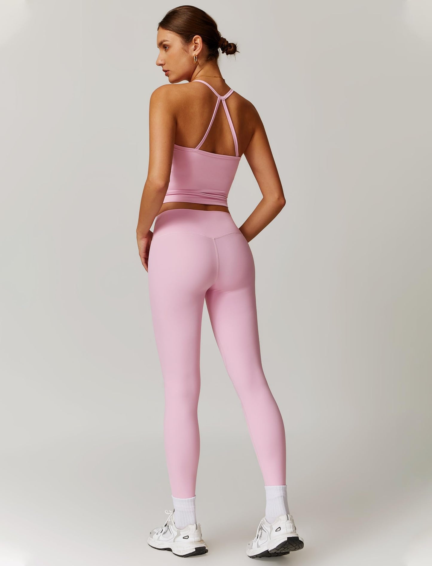 Womens Workout Sets Two Piece Cross Back Tank Top Matching High Waist Leggings Sets Gym Outfits Work Out Clothes