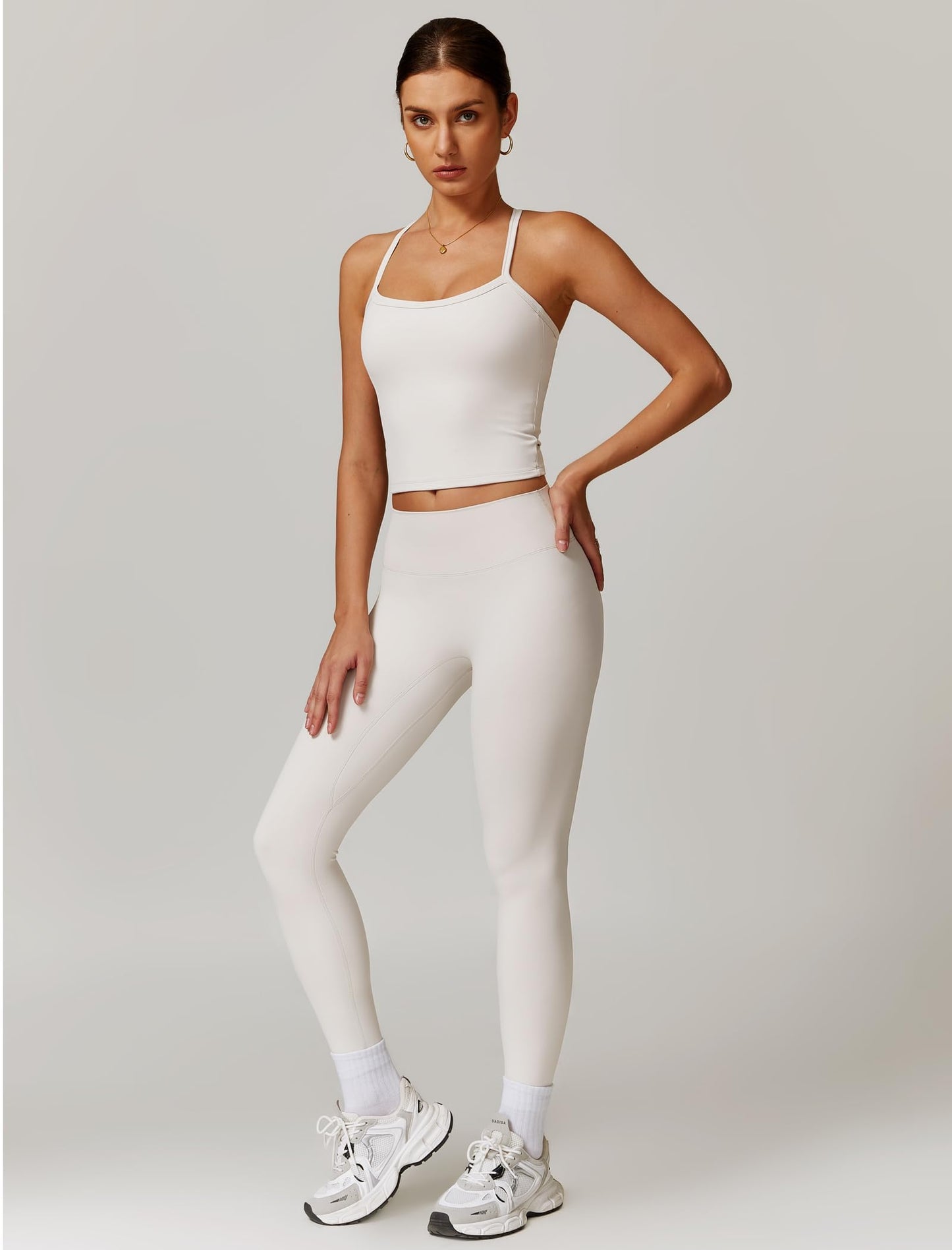 Womens Workout Sets Two Piece Cross Back Tank Top Matching High Waist Leggings Sets Gym Outfits Work Out Clothes
