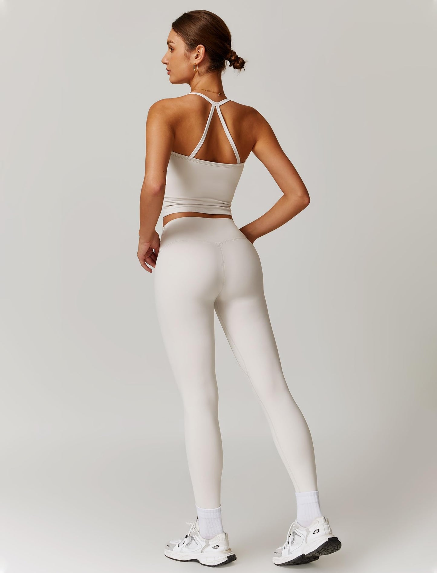 Womens Workout Sets Two Piece Cross Back Tank Top Matching High Waist Leggings Sets Gym Outfits Work Out Clothes