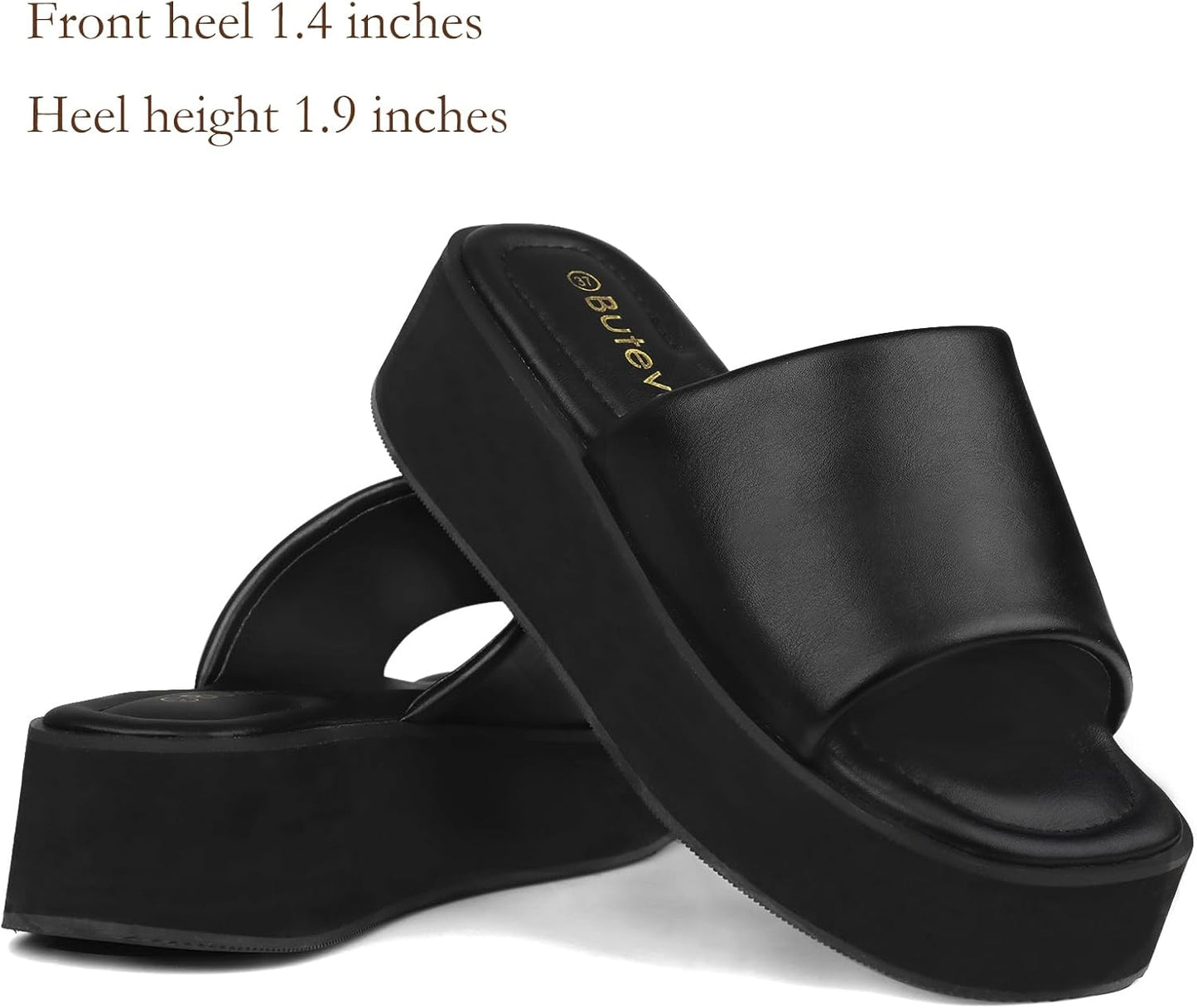 Chunky Platform Sandals for Women - Comfort Black Open Toe Slip on Platform Slides Y2K Wedge Sandals for Summer Casual